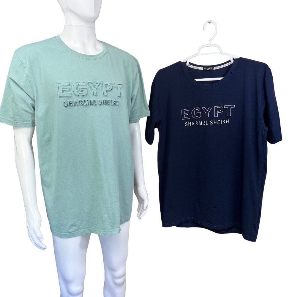 Tomas Egypt Sharm El Sheikh T-Shirts Mens 3XL & 4XL Crewneck Blue & Mint 2-pack